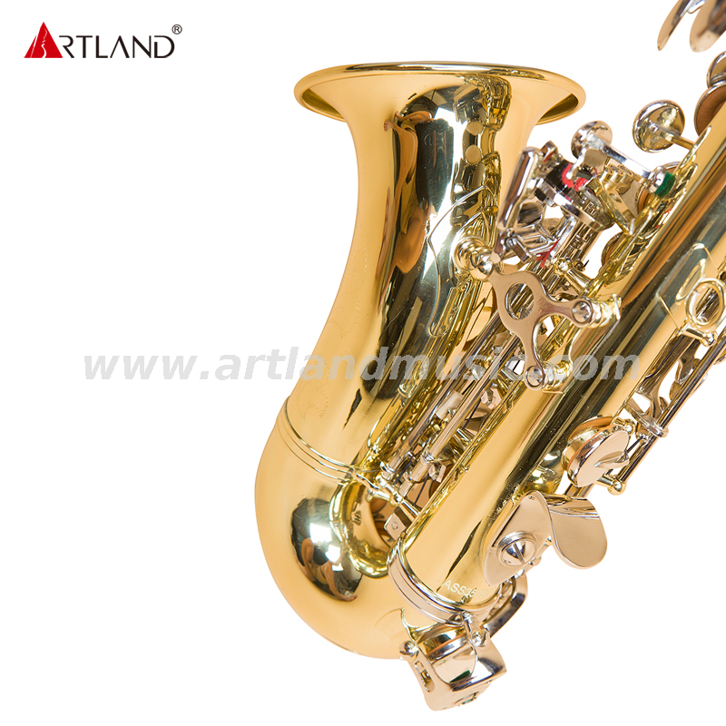 Hand Engraved Gold Lacquer Curved Soprano Saxophone With Nickel Key ASS3506D