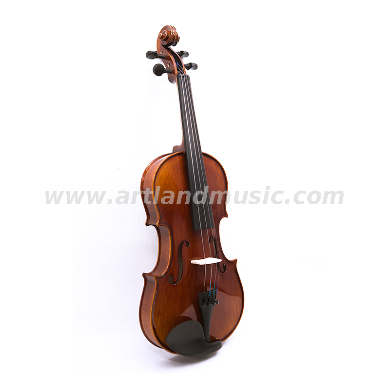 Flamed Handmade Solid Spruce Student Violin with Oblong Violin Case, Violin Bow, and Rosin (MV130)