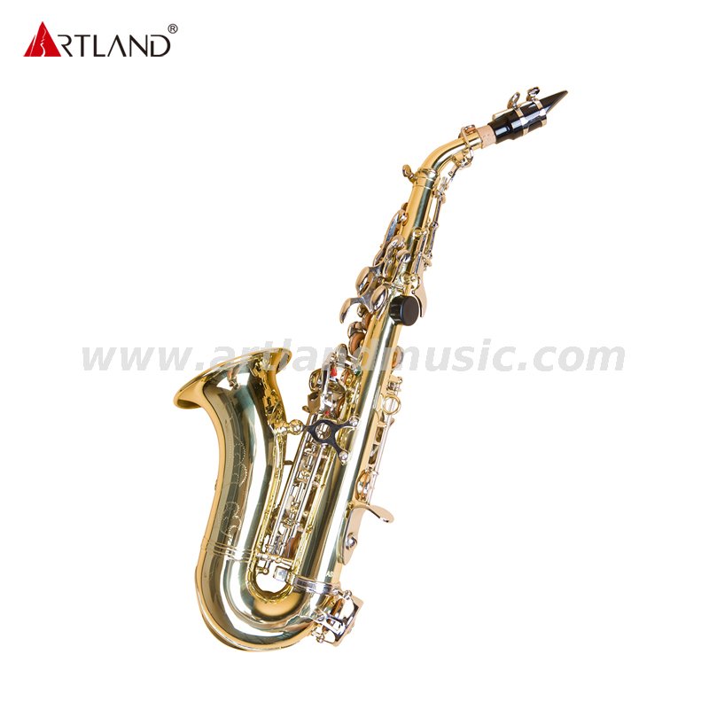 Hand Engraved Gold Lacquer Curved Soprano Saxophone With Nickel Key ASS3506D